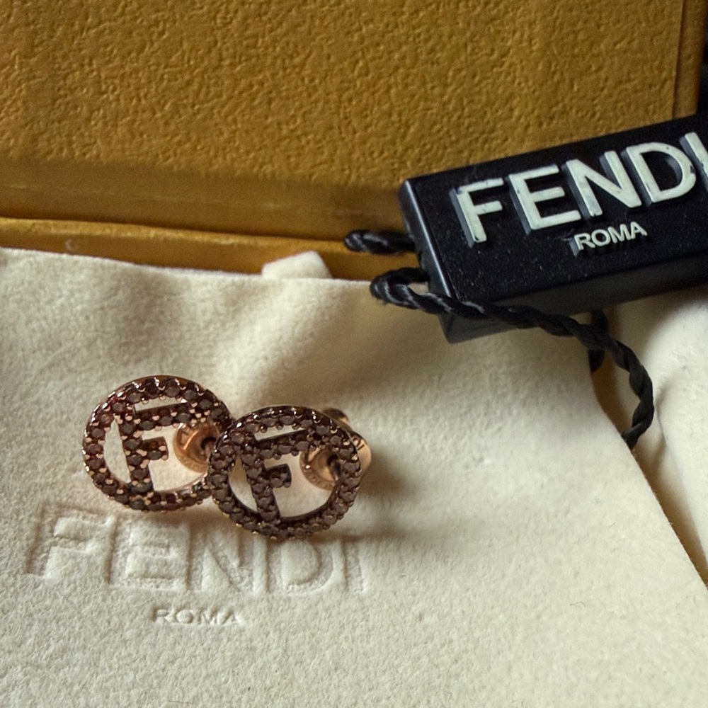Fendi Rose Gold Circular Logo Earrings